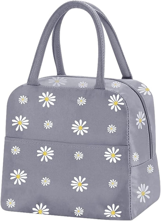 Reusable Insulated Lunch Bag for Women/Men/Adult Portable Thermal Lunch Box Tote Bag Small Lunch Bag with Daisy Pattern for Work & Any Occasion