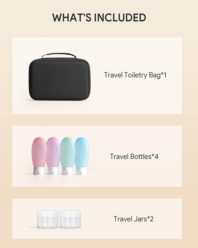 Toiletry bag for women with travel size containers set, hanging toiletry bag for full Size toiletries, Skincare, Shampoo, Makeup Cosmetic Bag Travel Organizer, Water-resistant toiletry bag