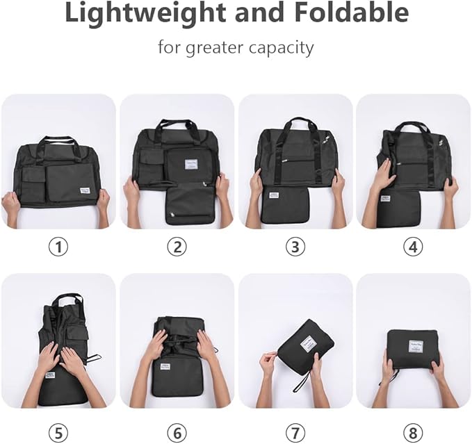 Travel Duffel Bag, Foldable Gym Bag with Luggage Tag, Large Capacity Weekend Overnight Bags with Wet and Dry Separation Bag, Waterproof Sports Tote Bag, for Travel, Sports, Gym (Black)