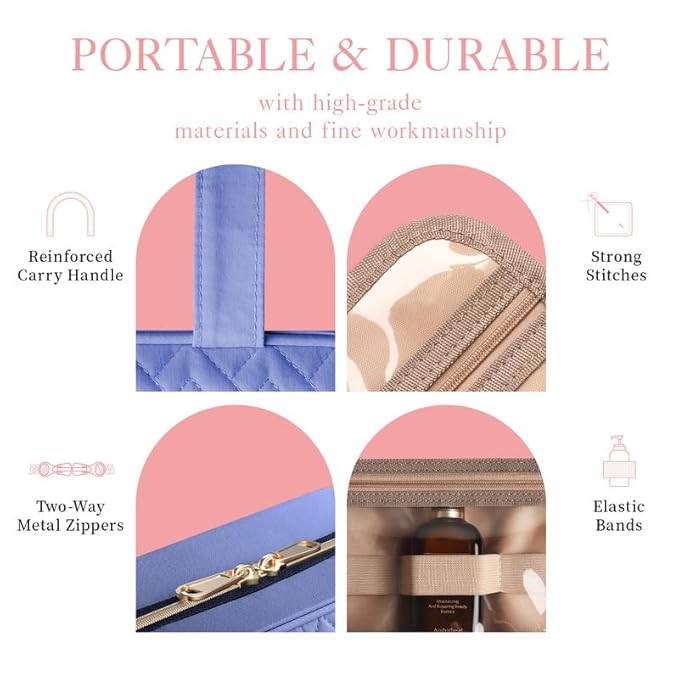 HOTOR Travel Toiletry Bag w/Hanging Hook - Spacious Toiletry Bag Essentials for Women & Men, Makeup Bag/Big Comparment, Waterproof for Travel Accessories, Large, Aegean-Blue