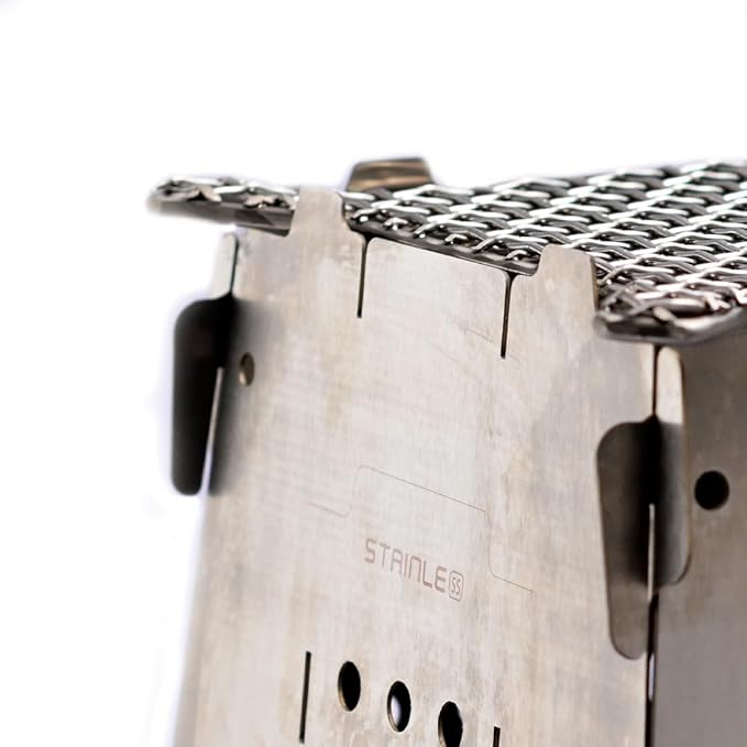 Portable Wood Stove - Portable Campfire With Grill - Backpacking Stove - Survival Stove kit - Fire Box XL - 304 Stainless Steel - Flat Pack Stove - 8" x 8" x 9.5" NEW GENERATION