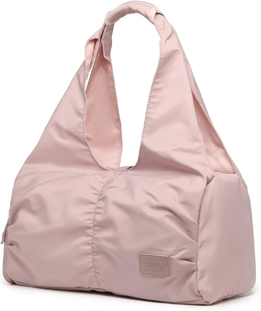 Travel Yoga Gym Bag for Women, Carrying Workout Gear, Makeup, and Accessories, Shoe Compartment and Wet Dry Storage Pockets（Medium，Rose Smoke）
