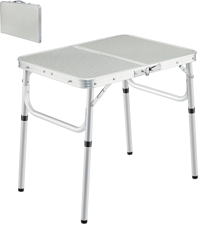 REDCAMP Small Folding Camping Table,2ft Portable Aluminum Outdoor Small Foldable Table Adjustable Height Lightweight for Picnic Cooking Beach