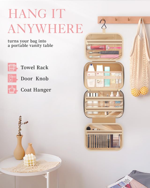 HOTOR Travel Toiletry Bag w/Hanging Hook - Spacious Toiletry Bag Essentials for Women & Men, Makeup Bag/Big Comparment, Waterproof for Travel Accessories, Medium, Light Blue