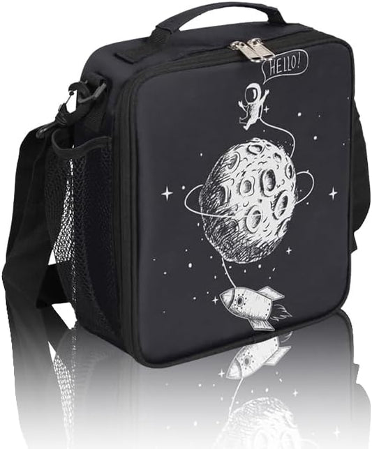 Universe Lunch Box for Kids, Space Moon Astronaut Lunch Bag for Boys Girls, Reusable Insulated Waterproof Lunch Box with Adjustable Shoulder Strap Thermal Cooler Tote Bag for School Daycare Picnic