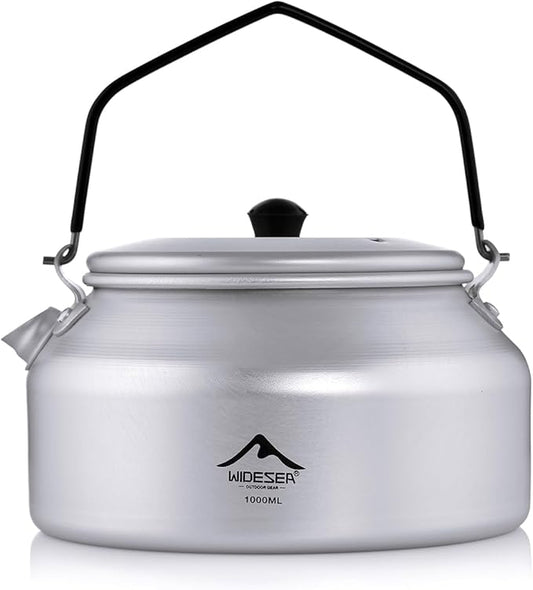 Widesea UltraLight 1L Camping Kettle, Hard-Anodized Aluminum Open Flame Safe Tea & Coffee Pot with Heat-Resistant Handle, Portable for Campfire, Backpacking, Hiking, and Outdoor Adventures