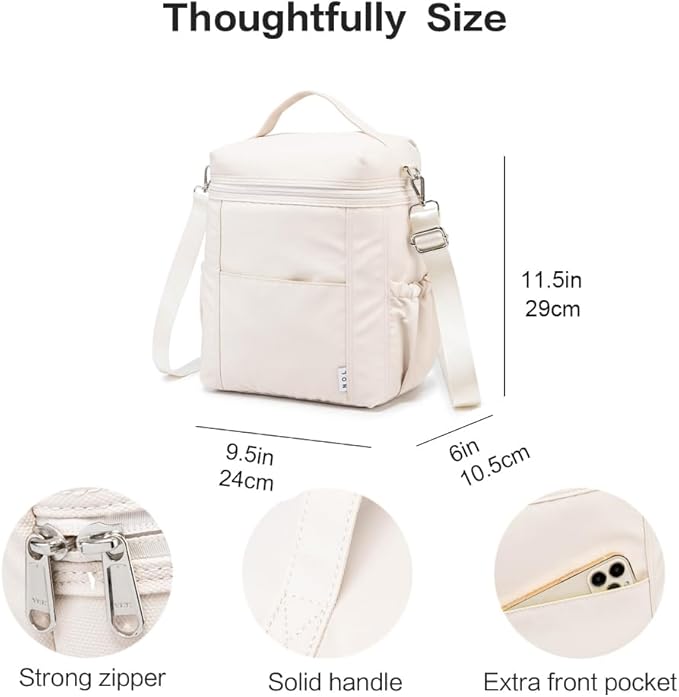 NOL Natural Organic Lifestyle Insulated Lunch Bags for Women Cooler Bag Lightweight Nylon Waterproof Lunch Box For Work (Cream, Large)
