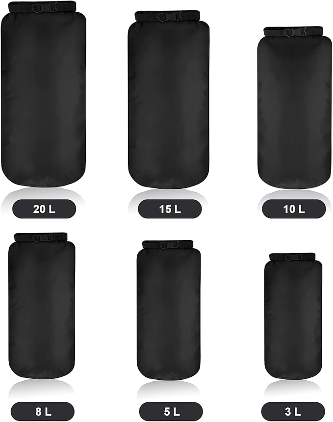 Shappy 6 Pcs Waterproof Dry Bag Set 6 Size Lightweight Sack and Long Adjustable Shoulder Strap 20/15/10/8/5/3l Outdoor Keep Gear Stuff Sack for Backpacking Boating Hiking Camping