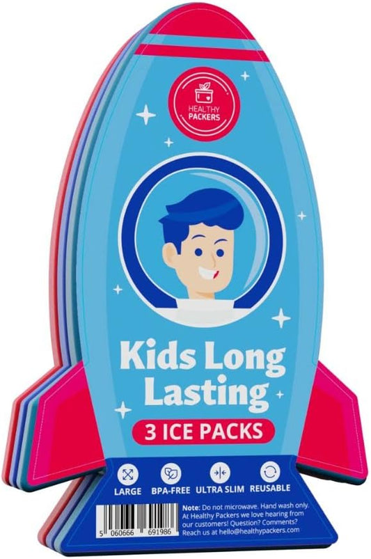 Slim Ice Packs for Lunch Boxes Kids - 3-Pack Long-Lasting Spaceship Lunch Box Ice Packs for Kids - Slim Reusable Ice Packs for Lunch Boxes, Lunch Bags, and Coolers - Multicolored (Spaceship)
