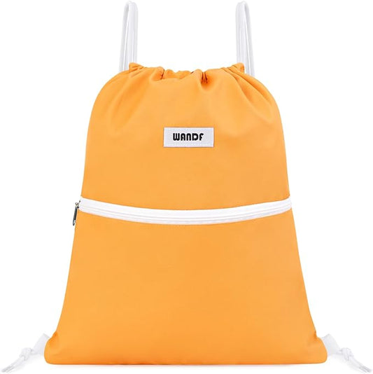 WANDF Drawstring Backpack String Bag Sackpack Cinch Water Resistant Nylon for Sport Yoga Gym Shopping (Orange)