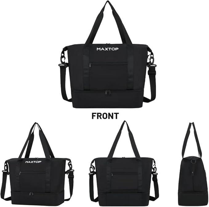 MAXTOP Travel Duffle Bag for Women Weekender Overnight Bags Large Capacity Carry On Duffel Bag With Shoe Compartment,Sports Gym Tote Bag with Dry and Wet Separation Black