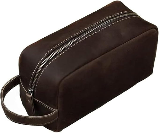 Genuine Leather Toiletry Bag for Men Travel Shaving Dopp Kit-Large Cosmetic Bags Toiletries Bathroom Organizer