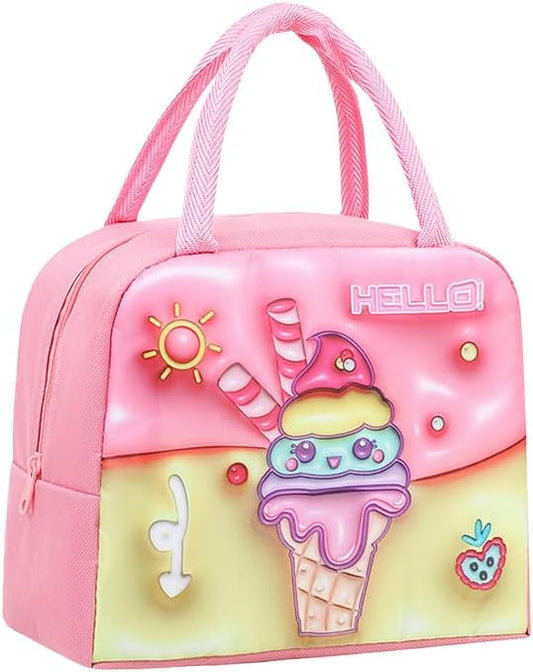 Kawaii Insulated Lunch Bag for Women, Reusable Large Capacity Lunch Box, Leakproof Lunch Tote Bag with Front Pocket, Lunchbox Container Thermal Cooler Bag Food Handbags for Work Office Picnic