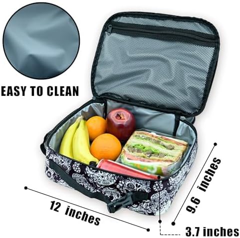 Skull Lunch Bag Insulated Reusable Lunch Box Kids Girls Boys Cooler Thermal Tote Bag For Men Women School Work Picnic