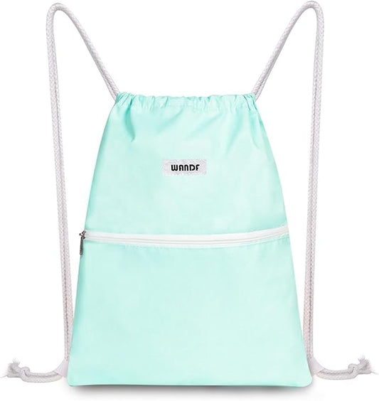 WANDF Drawstring Backpack String Bag Sackpack Cinch Water Resistant Nylon for Gym Shopping Sport Yoga (Mint Green)