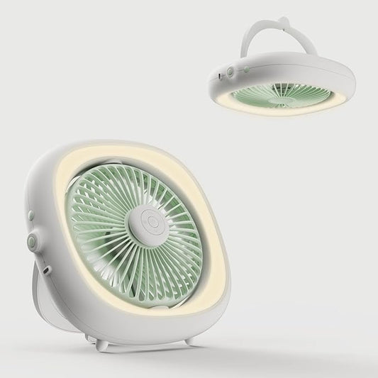 Portable Battery Powered Fan with Remote & Light, Camping Essentials Small Personal Oscillating Rechargeable Travel Fan for Outdoor,Tent,Picnic,Beach, Office