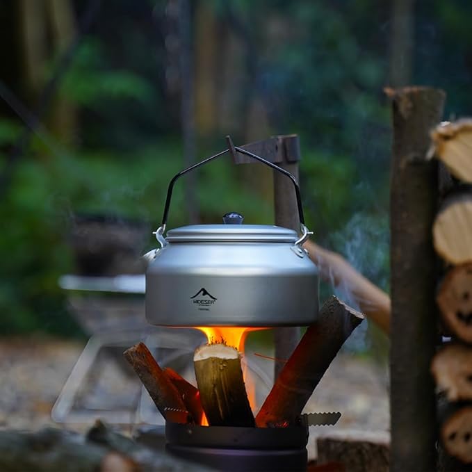 Widesea UltraLight 1L Camping Kettle, Hard-Anodized Aluminum Open Flame Safe Tea & Coffee Pot with Heat-Resistant Handle, Portable for Campfire, Backpacking, Hiking, and Outdoor Adventures