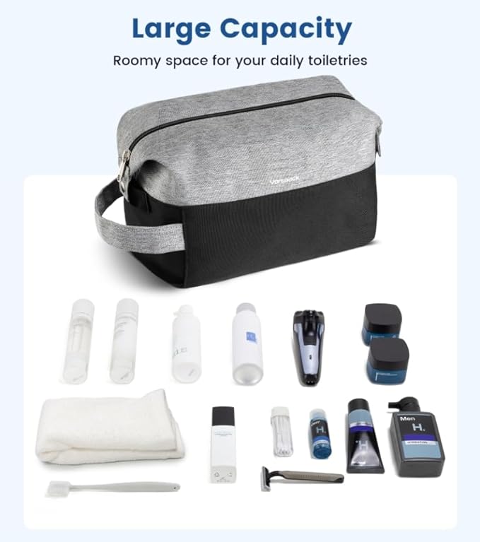 Vorspack Travel Toiletry Bag for Men - Large Mens Toiletry Travel Bag Water Resistant Dopp Kit Shaving Bag for Skincare Toiletries Bathroom Gifts - Black