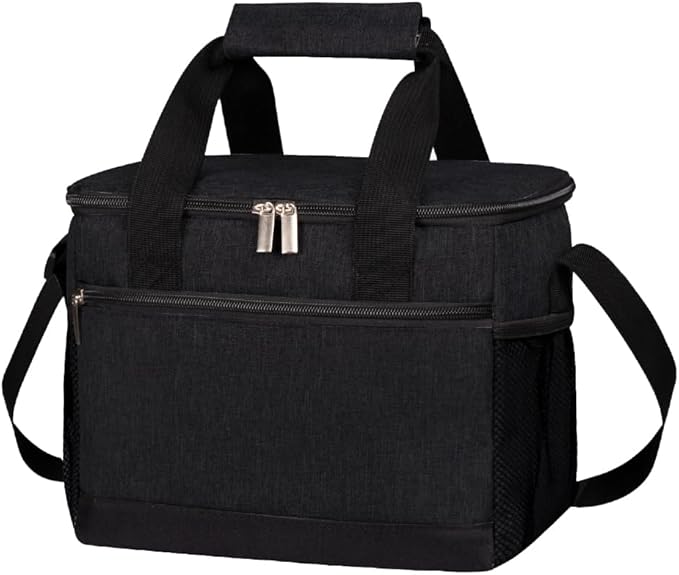iknoe Large Foldable Cooler Bag, 8.5L Insulated Lunch Bag, Leakproof Lunch Cooler Tote with Multi-Bag Design Suitable for Beach, Picnic and Office Use, Black 15-Can