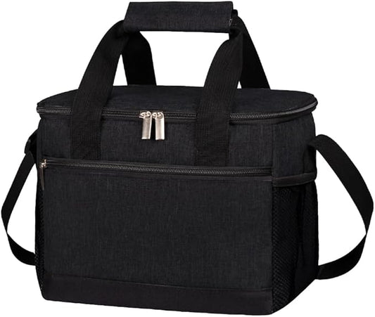 iknoe Large Foldable Cooler Bag, 8.5L Insulated Lunch Bag, Leakproof Lunch Cooler Tote with Multi-Bag Design Suitable for Beach, Picnic and Office Use, Black 15-Can
