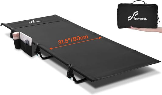 Sportneer Camping Cot: 31.5’’ Extra Wide Compact Sleeping Cots with Side Pocket - Lightweight Folding Cot for Camping Traveling Tent Day, Carry Bag Included, Easy Setup - Size 74.8''x31.5''