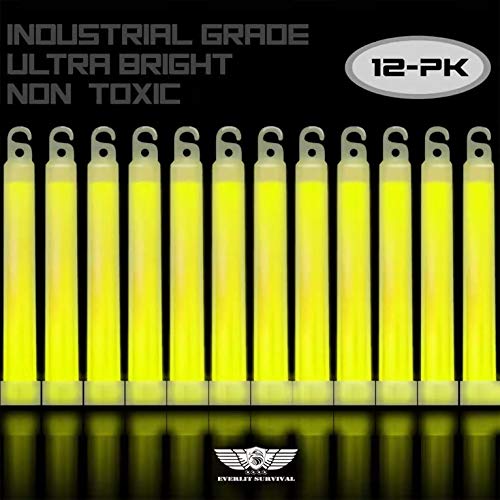 EVERLIT Survival Emergency Glow Sticks- 6 Inches Light Sticks for First Aid Kit, Survival Kit, Camping, Hiking, Outdoor, Disasters, Emergencies Up to 12 Hours Duration… (12 Pack, Yellow)