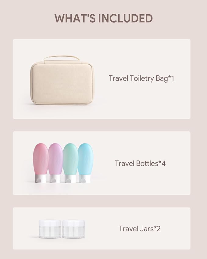 Toiletry bag for women with travel size containers set, hanging toiletry bag for full Size toiletries, Skincare, Shampoo, Makeup Cosmetic Bag Travel Organizer, Water-resistant toiletry bag