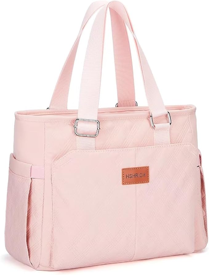 Large Women's Insulated Lunch Bag, Pink, 12L, Reusable, Durable, Adjustable Carrying Options