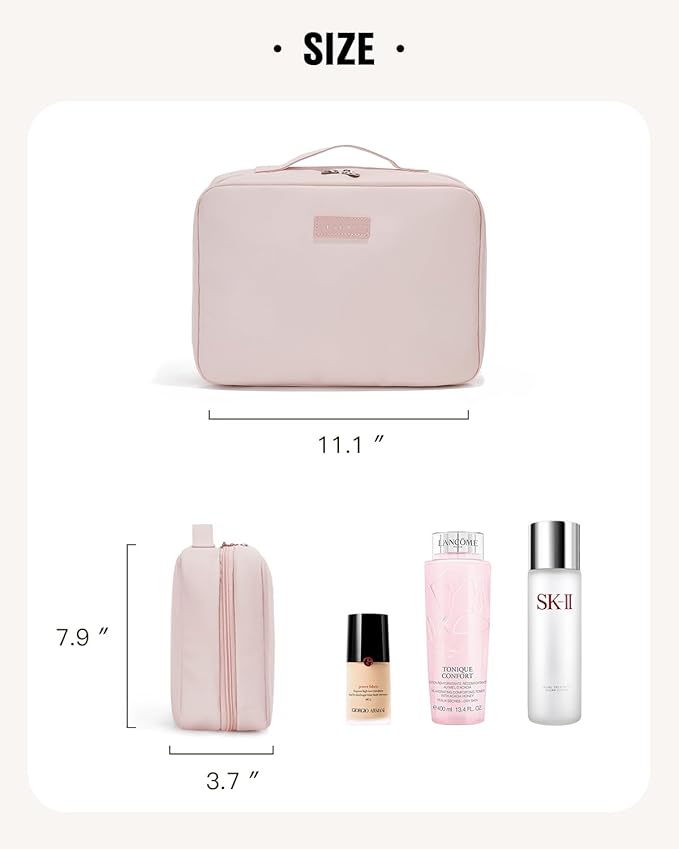 EACHY Travel Toiletry Bag with Hanging Hook, Portable Makeup Cosmetic Bags for Women, Water-Resistant Full-Size Travel Accessories (Pink)