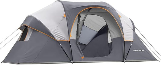HIKERGARDEN 10 Person Camping Tent - Portable Easy Set Up Family Tent for Camp, Windproof Fabric Dome Tent Outdoor for Hiking, Backpacking, Traveling-14'x11'x74in(H)