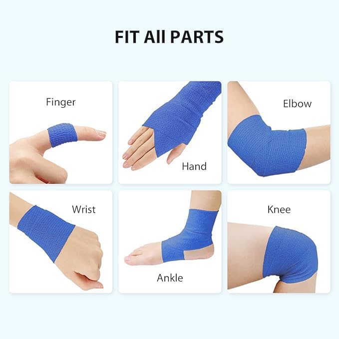 Self Adhesive Bandage Wrap-2 inches x 5 Yards(8 Pack) Self Adhering Bandage Wrap, Self Adherent Cohesive Wrap Bandages for Sports,for First Aid Tape,Sports Injuries (Light Blue)