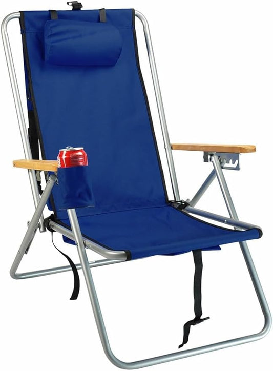 Rio Beach Original 4-Position Steel Backpack Chair with Pillow, Hands-Free Beach Chair Backpack for Adults, Navy