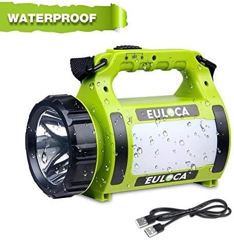 Rechargeable LED Spotlight, Multi Function Camping Lantern, 5 Light Modes, Power Bank, IPX4, Lantern Flashlight for Hurricane Emergency, Outag, Hiking, Home and More, USB Cable Included