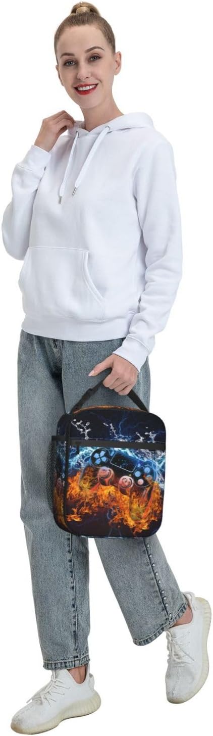 Video Game Lunch Box Fire and Water Game Lunch Bag Insulated Portable Reusable Lunch Tote Kit Waterproof Cooler Bag for Men Women Picnic Office Collega Travel Working