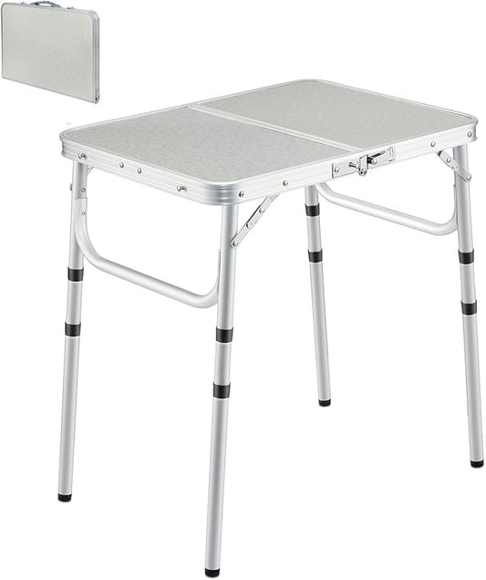 REDCAMP Small Folding Camping Table 2ft, Portable Outdoor Folding Table Aluminum Camp Table Adjustable Height Lightweight for Picnic Cooking Beach,3 Heights