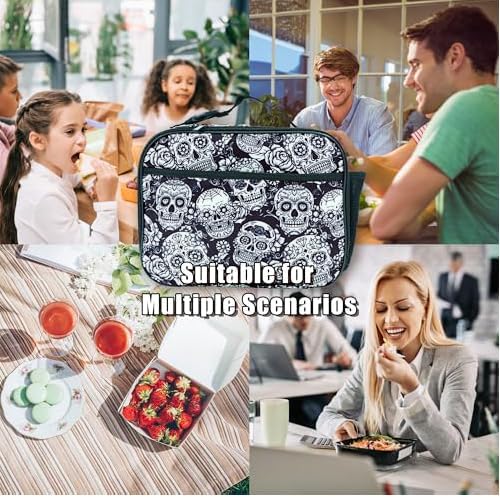 Skull Lunch Bag Insulated Reusable Lunch Box Kids Girls Boys Cooler Thermal Tote Bag For Men Women School Work Picnic