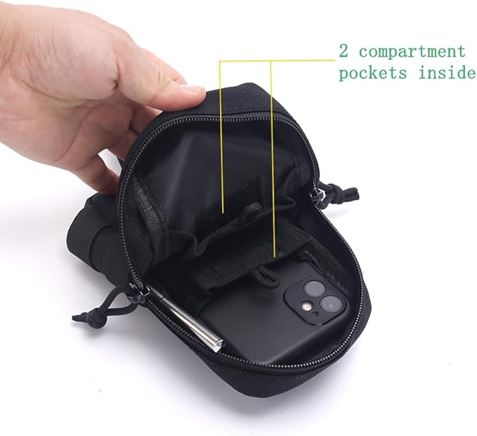 Tactical MOLLE Pouch - 1000D Nylon EDC Organizer, Compact Belt Pouch for Outdoor Gear, Hiking & Camping Accessories with Bonus Carabiner(Black camo)