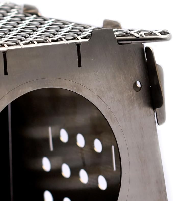 Portable Wood Stove - Portable Campfire With Grill - Backpacking Stove - Survival Stove kit - Fire Box XL - 304 Stainless Steel - Flat Pack Stove - 8" x 8" x 9.5" NEW GENERATION