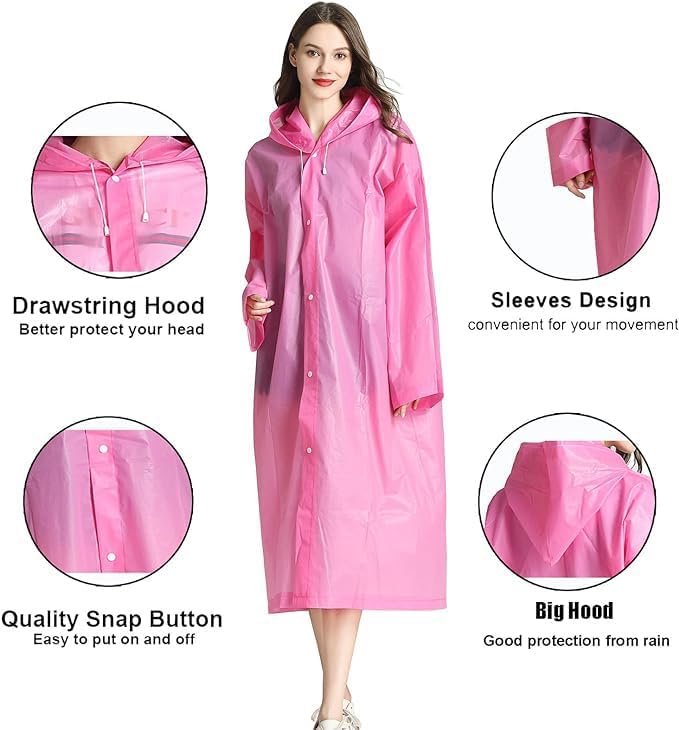 Rain Ponchos Raincoats for Adults Women Men, Reusable 2 Pack Rain Jacket Coats with Hood for Family Disney Camping Hiking