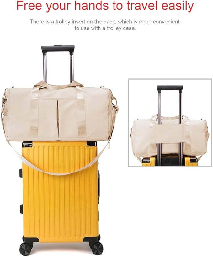 Blackwheel Sports Gym Bag With Shoe Bag Wet Bag Duffle Bag Waterproof Travel Bag for Women Cute Gym Bag Beige 29L