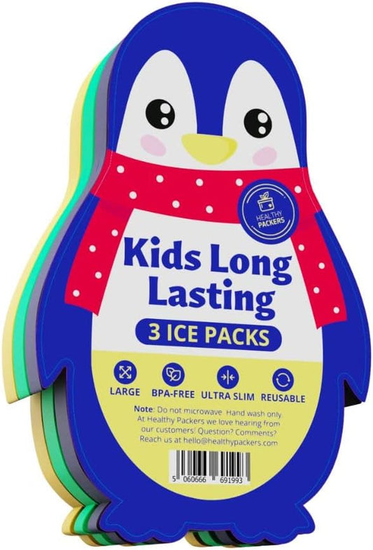 Slim Ice Packs for Lunch Boxes Kids - 3-Pack Long-Lasting Penguin Lunch Box Ice Packs for Kids - Slim Reusable Ice Packs for Lunch Boxes, Lunch Bags, and Coolers - Multicolored (Penguins)
