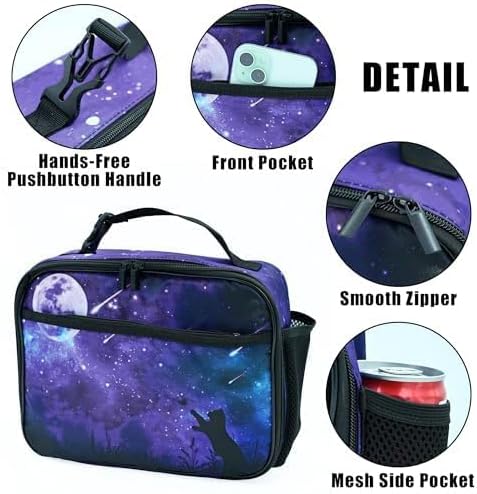 Starry Sky Cat Lunch Bag Insulated Reusable Lunch Box Kids Girls Boys Cooler Thermal Tote Bag For Men Women School Work Picnic