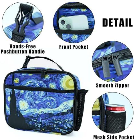 Art Starry Sky Lunch Bag Insulated Reusable Lunch Box Kids Girls Boys Cooler Thermal Tote Bag For Men Women School Work Picnic