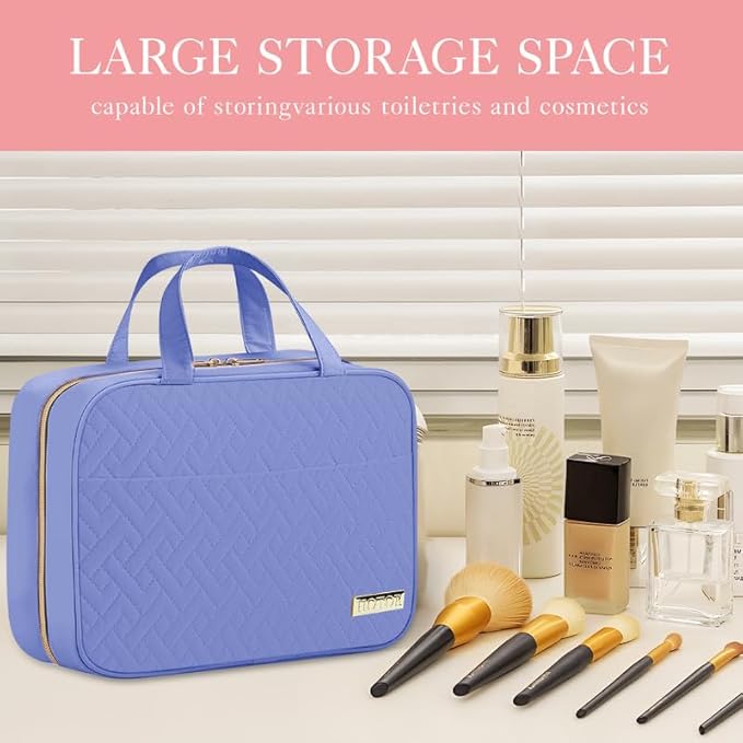 HOTOR Travel Toiletry Bag w/Hanging Hook - Spacious Toiletry Bag Essentials for Women & Men, Makeup Bag/Big Comparment, Waterproof for Travel Accessories, Large, Aegean-Blue