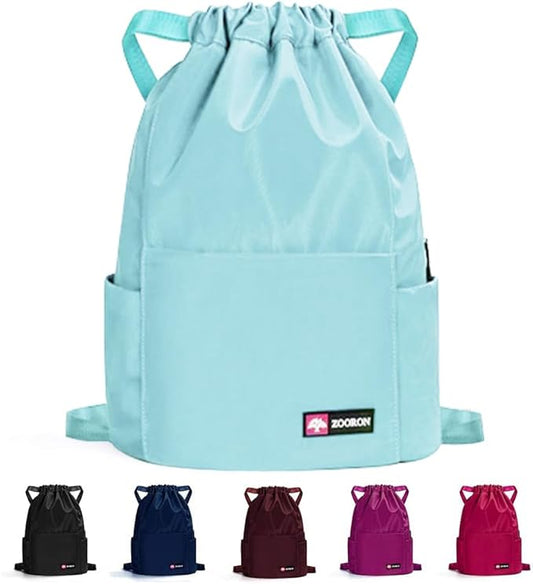 ZOORON Waterproof Drawstring Gym Backpack Bag for Men & Women, Sport Gym Sack Mini Travel Daypack
