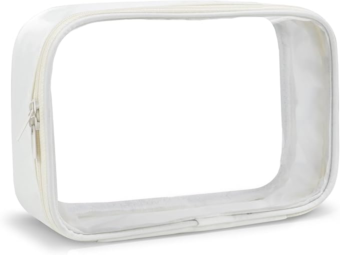 Moyad TSA Approved Clear Toiletry Bag, 1 Pack Quart Size 3-1-1 Liquids Pouch for Travel, Transparent Makeup & Cosmetic Organizer for Women Men, Beige