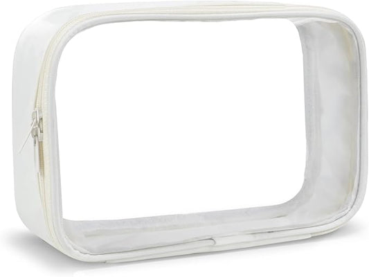 Moyad TSA Approved Clear Toiletry Bag, 1 Pack Quart Size 3-1-1 Liquids Pouch for Travel, Transparent Makeup & Cosmetic Organizer for Women Men, Beige