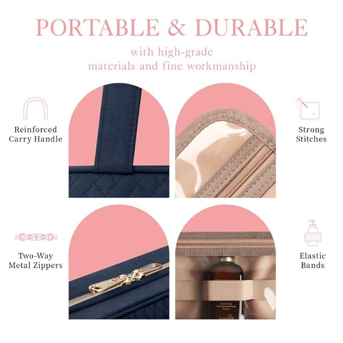 HOTOR Travel Toiletry Bag w/Hanging Hook - Spacious Toiletry Bag Essentials for Women & Men, Makeup Bag/Big Comparment, Waterproof for Travel Accessories, Medium, Navy Blue