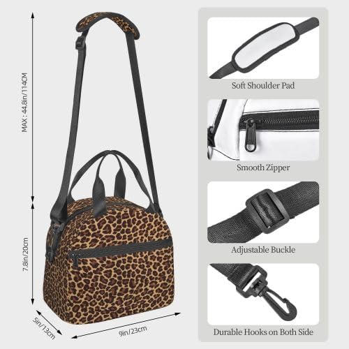 bassyil Leopard Lunch Box Insulated Lunch Bag Reusable Sling Bag With Adjustable Shoulder Strap Cooler Tote Bag For Men Women