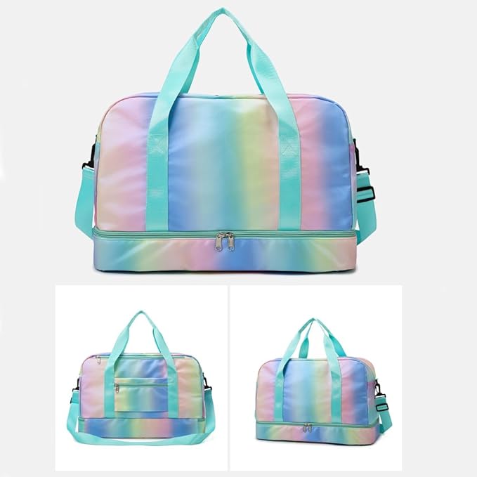 Sports Duffel Bag, Gym Bag with Shoes Compartment & Wet Pocket, Waterproof Overnight Bag Travel Bag Dance Bag for Girl, Weekend Bag for Women (gradient green)